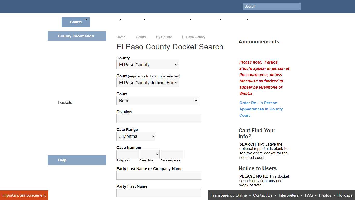 Colorado Judicial Branch - El Paso County - Dockets