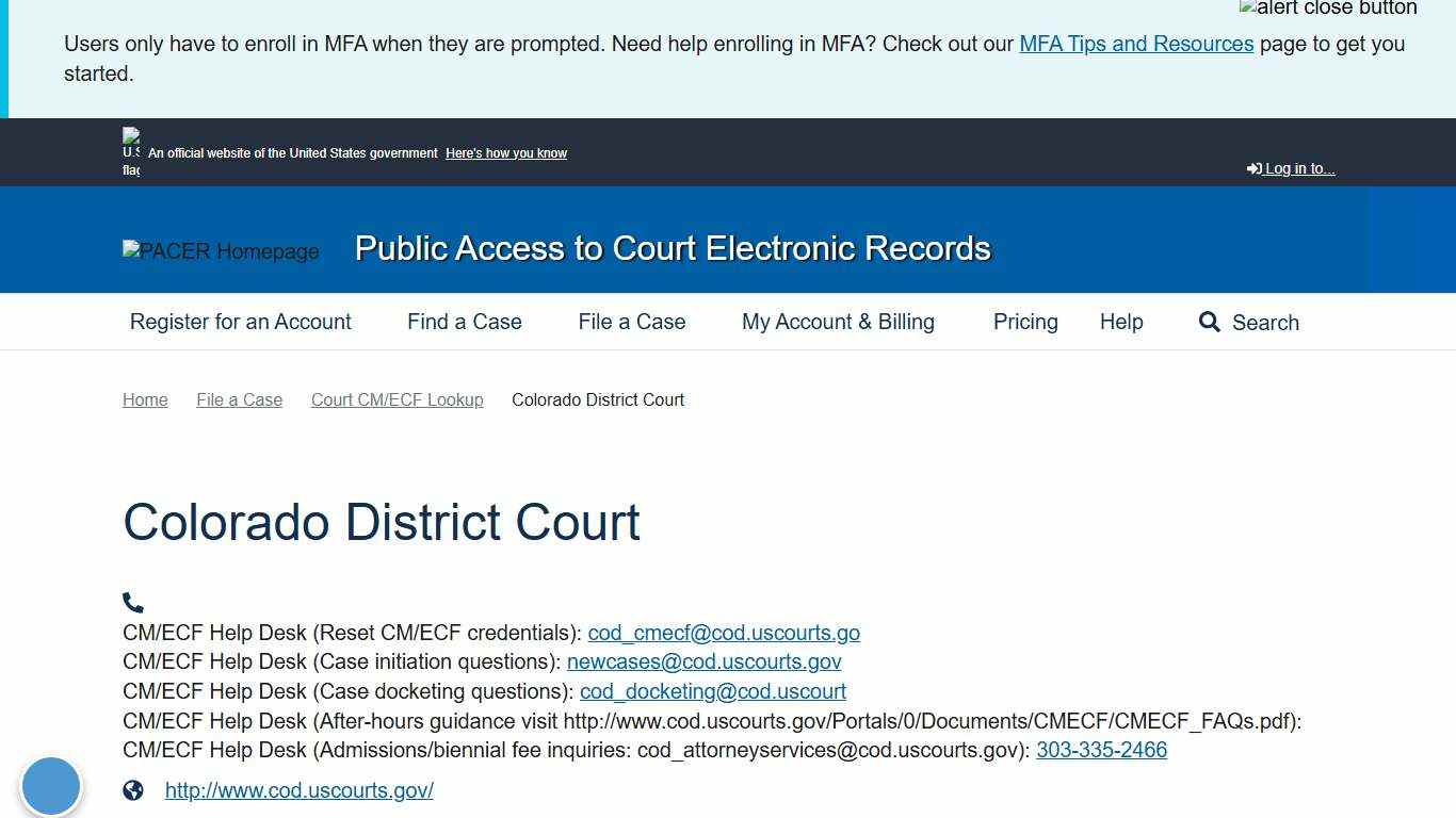 Colorado District Court | PACER: Federal Court Records